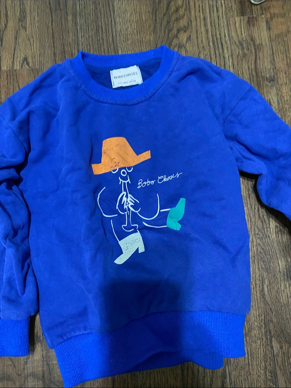 Bobo Choses Royal Blue Graphic Sweatshirt with Orange Hat